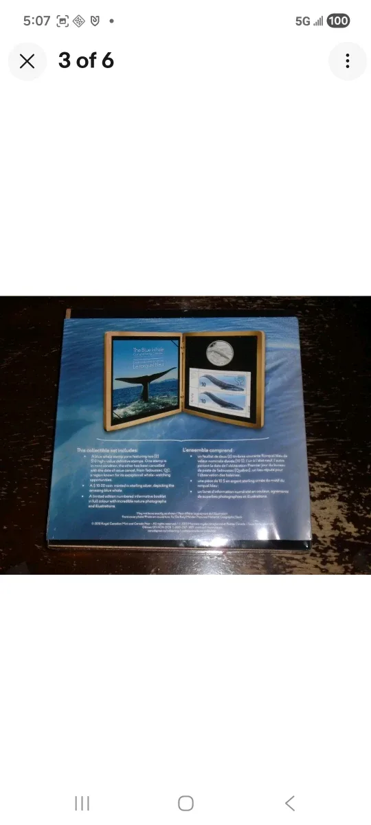 Royal Canadian Mint Blue Whale Silver Coin & Stamp Collection image indicator(3)