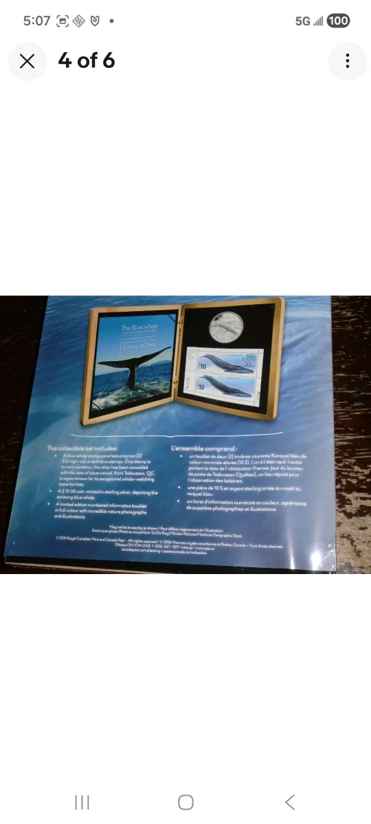 Royal Canadian Mint Blue Whale Silver Coin & Stamp Collection image indicator(4)