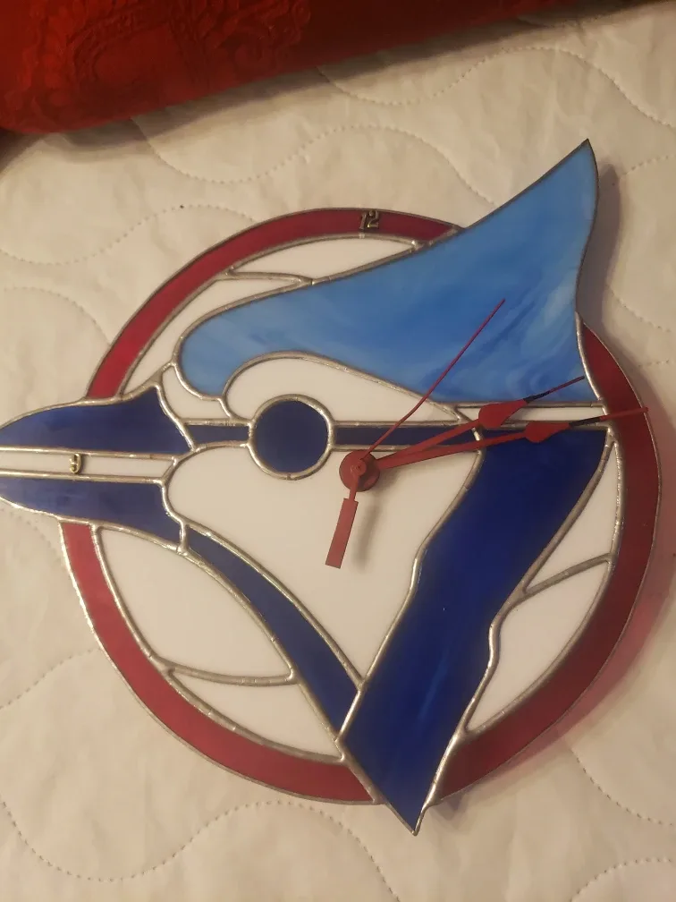 Handmade Stained Glass Blue Jays Clock