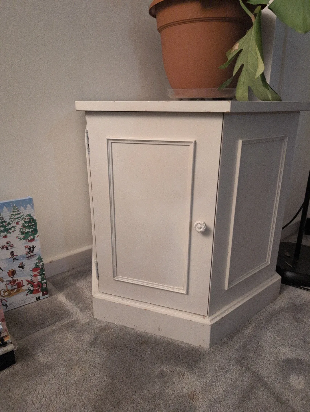 White Wooden Side Table with Door