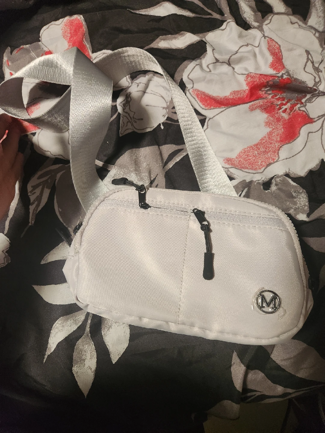 White Crossbody Bag with Silver Strap
