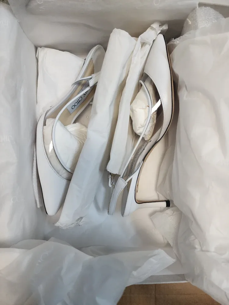 Jimmy Choo White Heels, Size 37, New in Box image indicator(2)
