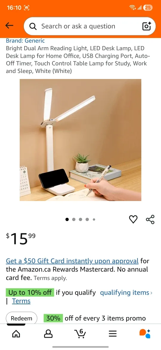 Bright Dual Arm Reading Light, LED Desk Lamp - White