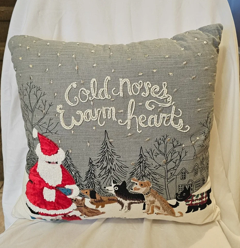 MultiColoured Pier 1 "Cold noses Warm Hearts" X-mas Decor Pillow