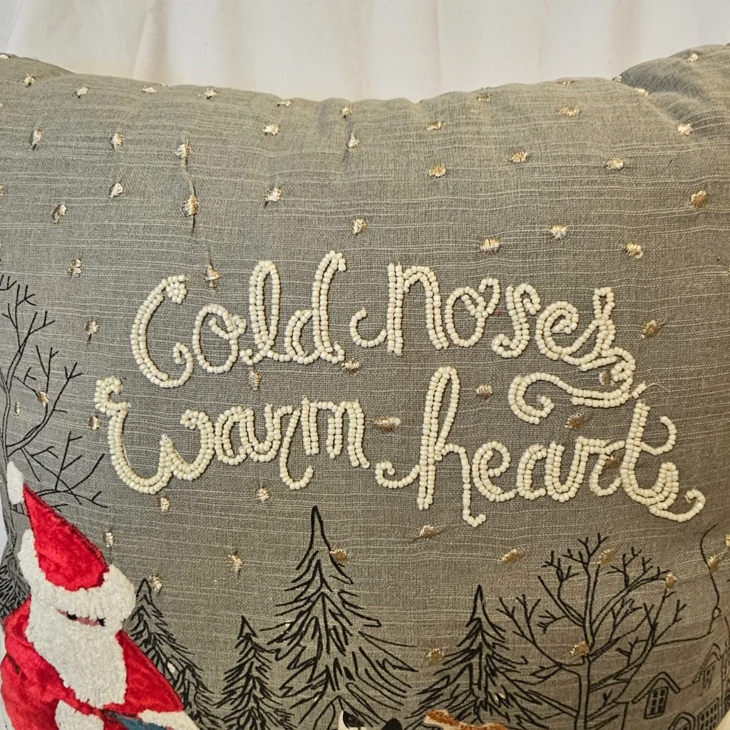 MultiColoured Pier 1 "Cold noses Warm Hearts" X-mas Decor Pillow image indicator(2)