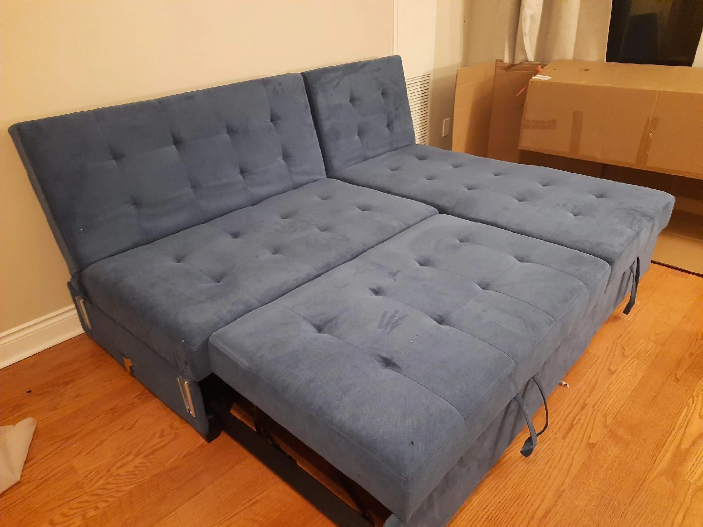 Blue Sectional Sofa interchangable chaise and pull out bed - photo 2