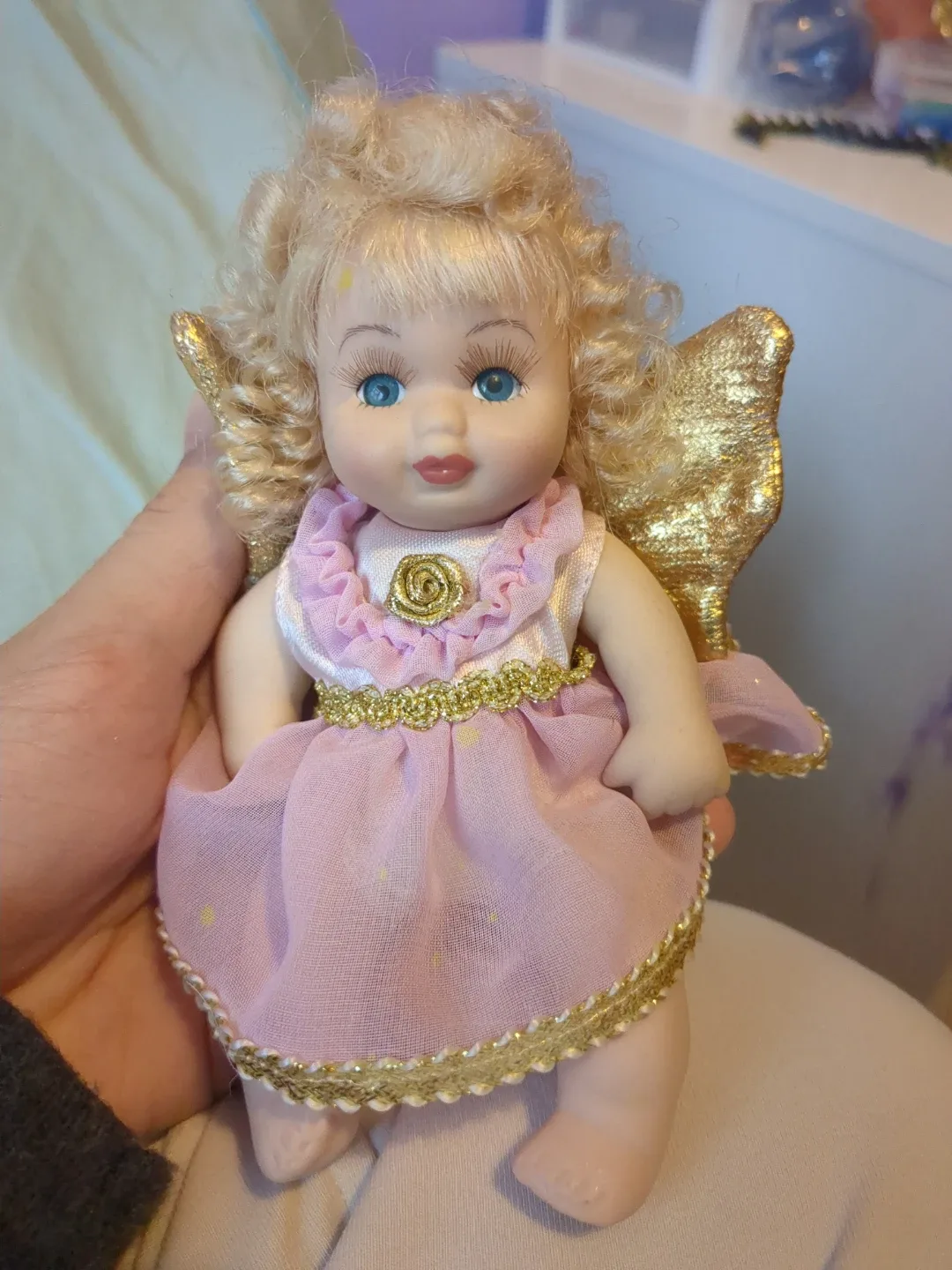 Angel Doll with Pink Dress and Gold Wings