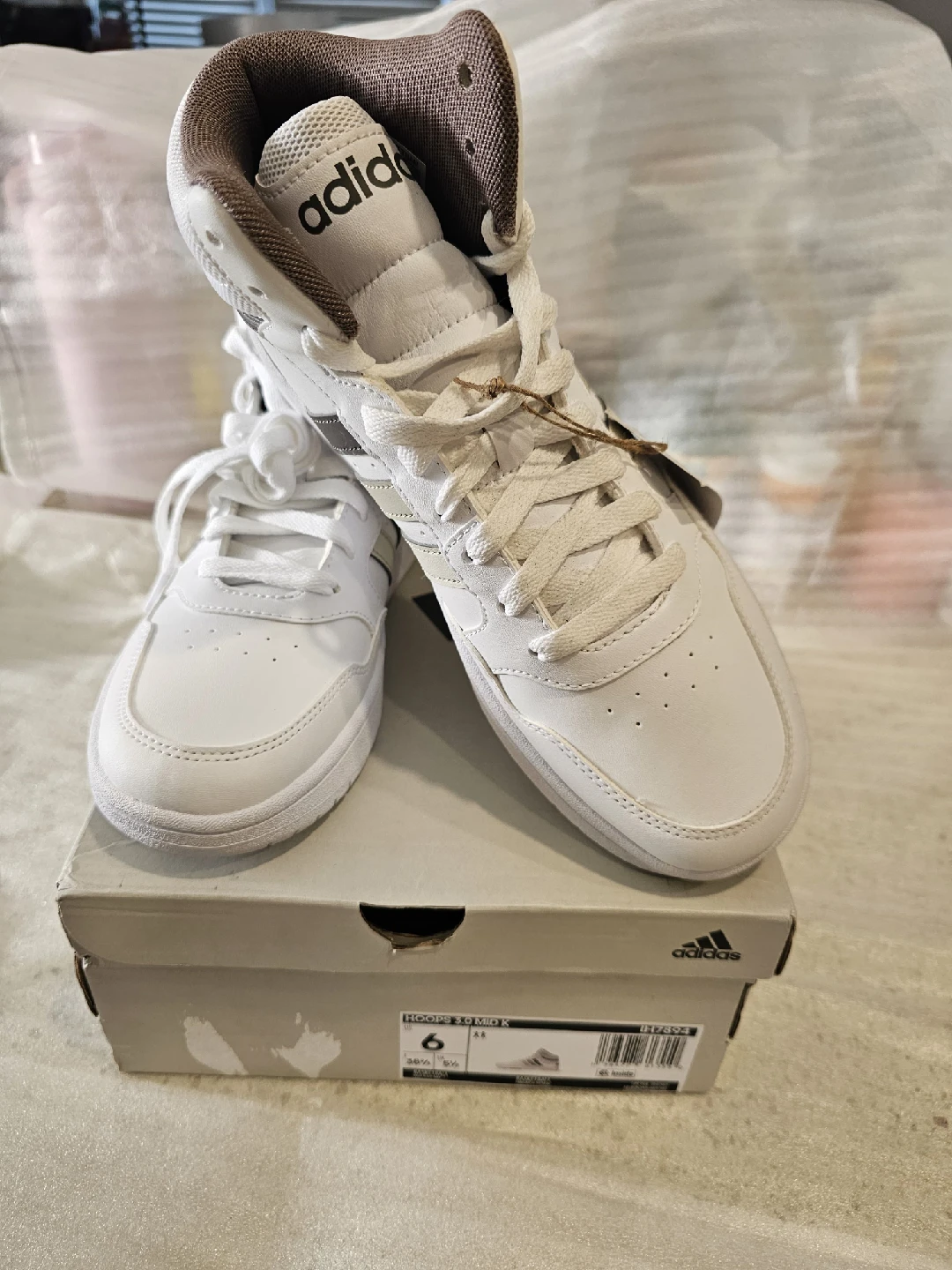 New Adidas Hoops 3.0 Mid K White Sneakers - US 6 - photo 2