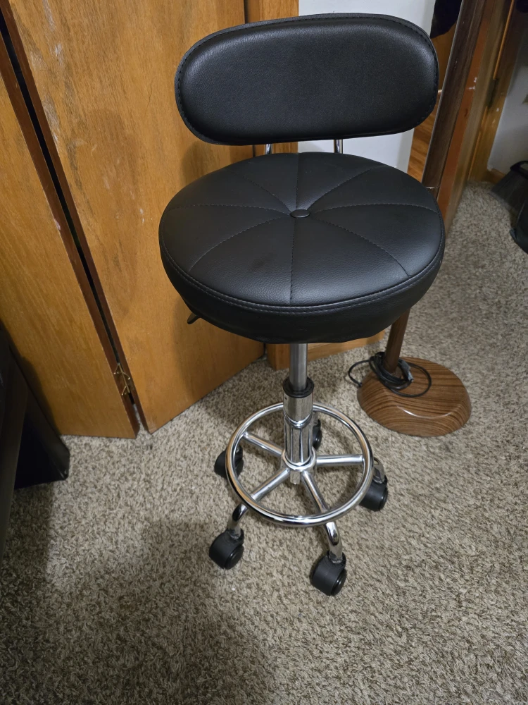 Black Rolling Swivel Stool with Backrest