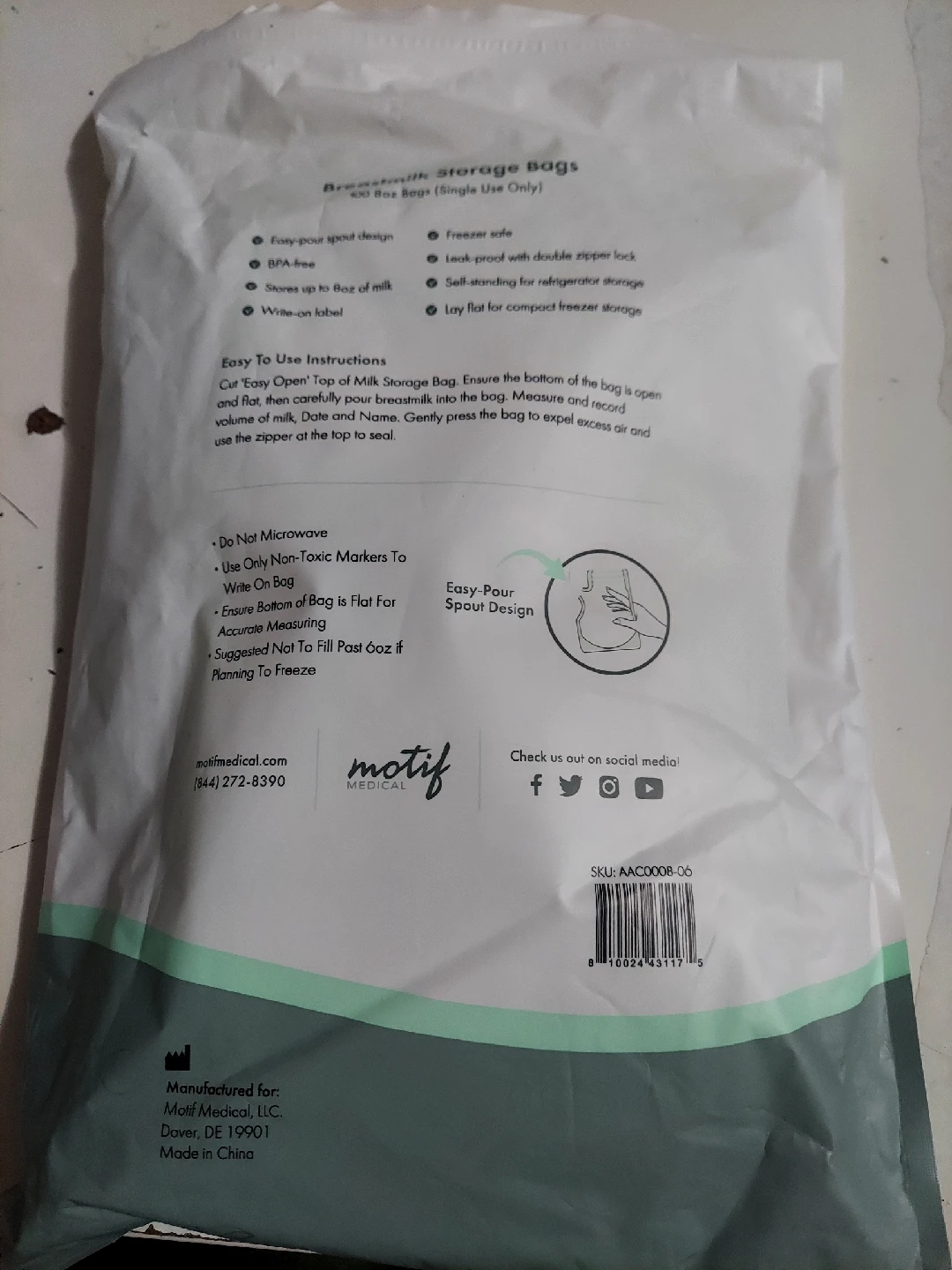 Motif Medical Breastmilk Storage Bags - 100 Count - photo 2