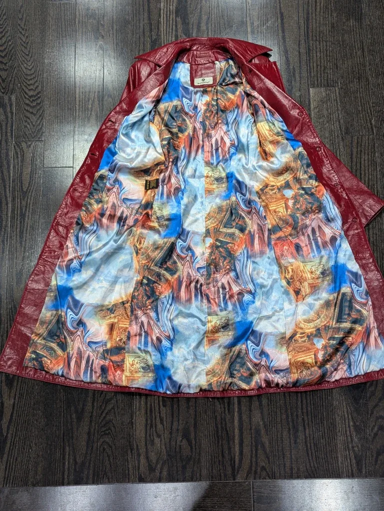 Red Genuine Leather Trench Coat size S image indicator(7)