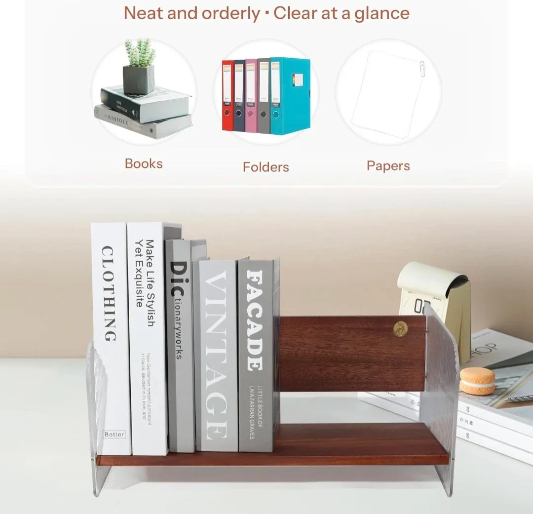 Walnut Wood Acrylic Desk Organizer Book Stand image indicator(6)