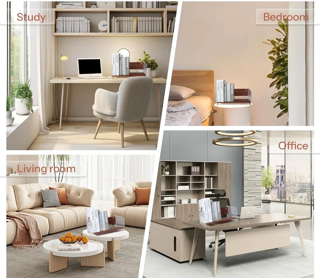 Walnut Wood Acrylic Desk Organizer Book Stand image indicator(8)