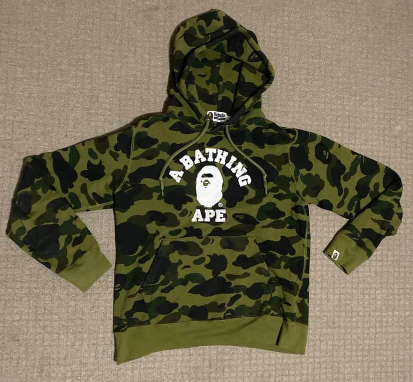 BAPE 1st Camo College Pullover Hoodie 'Green' - Size L