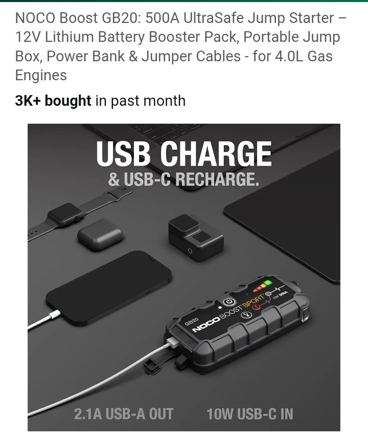 New "NOCO Boost X GB20 Jump Starter
