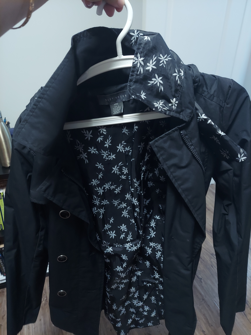 Suzy Shier Black Floral Trench Coat - Size S - photo 3