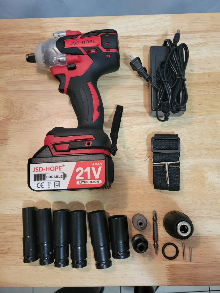 JSD-HOPE 21V Cordless Impact Wrench Drill Set w/ Case