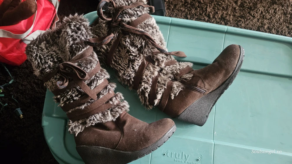 Brown Wedge Boots with Faux Fur Size 7