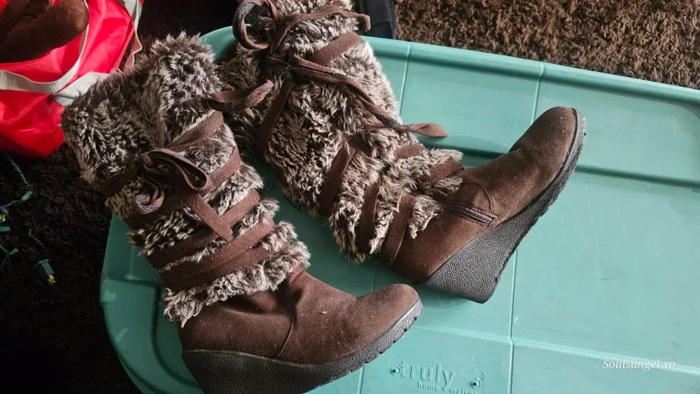Brown Wedge Boots with Faux Fur Size 7