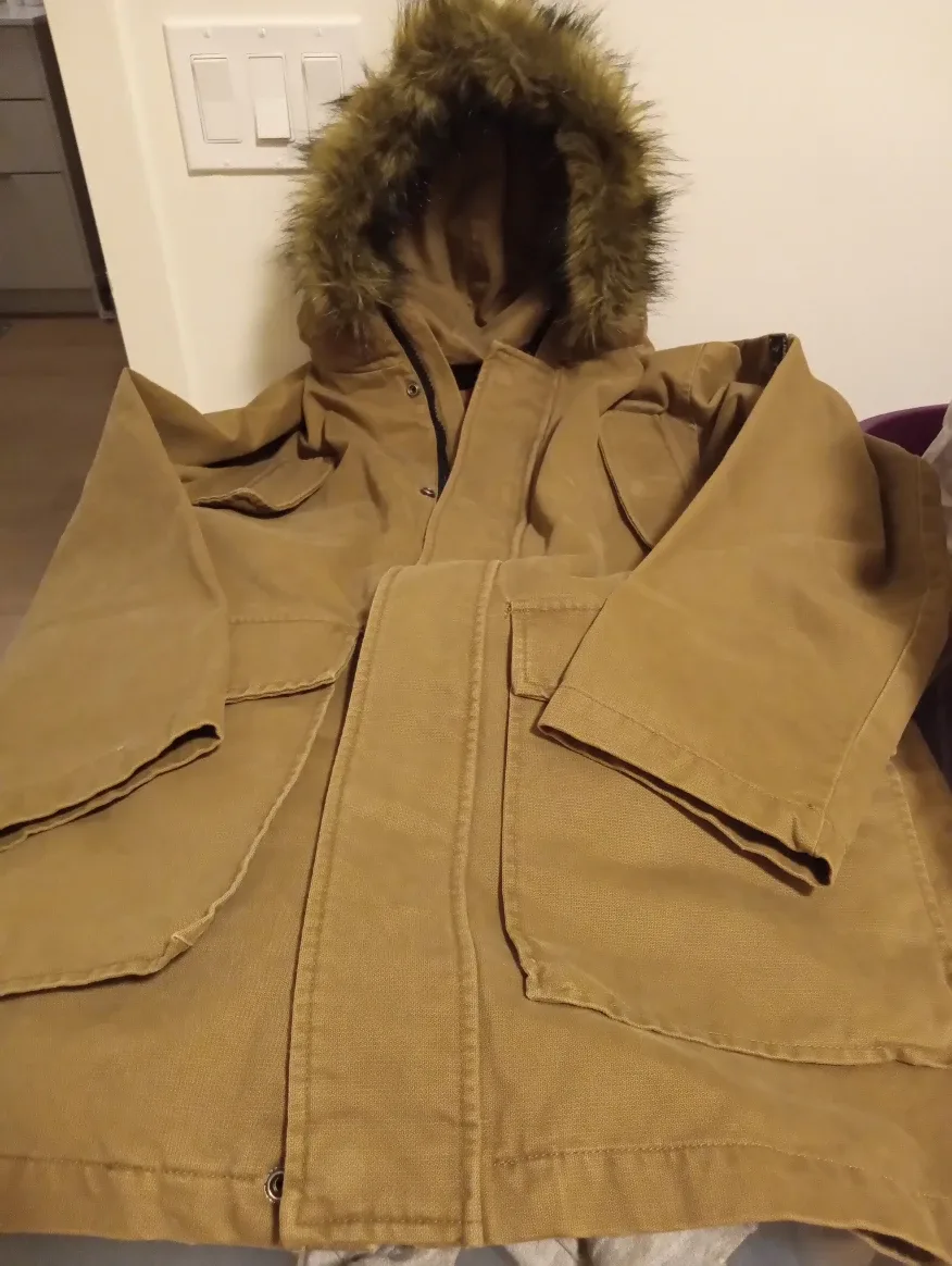 Men Winter coat with Faux Fur Hood  $35. Size L