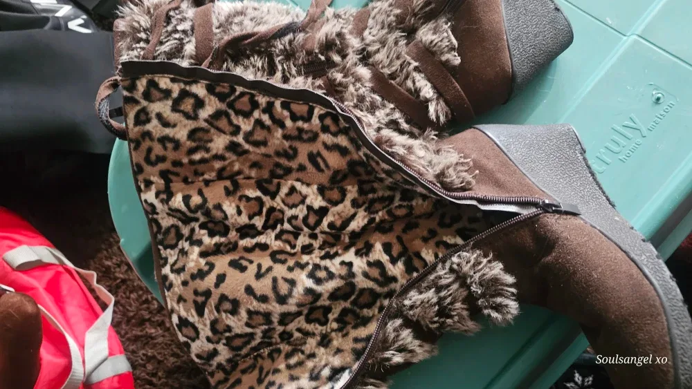 Brown Wedge Boots with Faux Fur Size 7 image indicator(2)