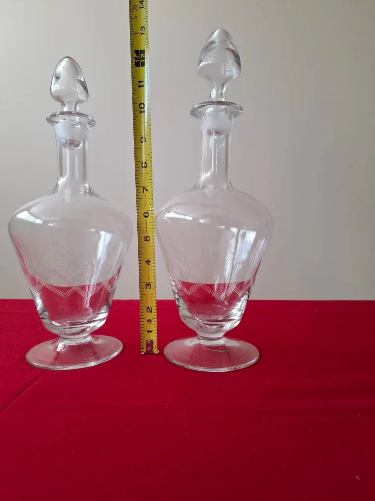 Pair of Vintage Etched Glass Decanters image indicator(6)