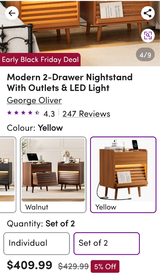 George Oliver Modern Nightstand with LED Light - photo 3