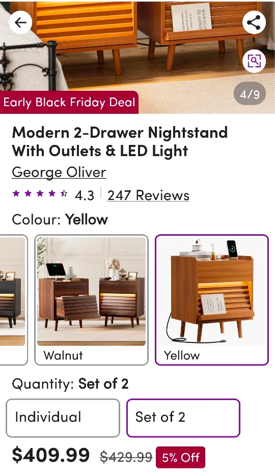 George Oliver Modern Nightstand with LED Light image indicator(3)