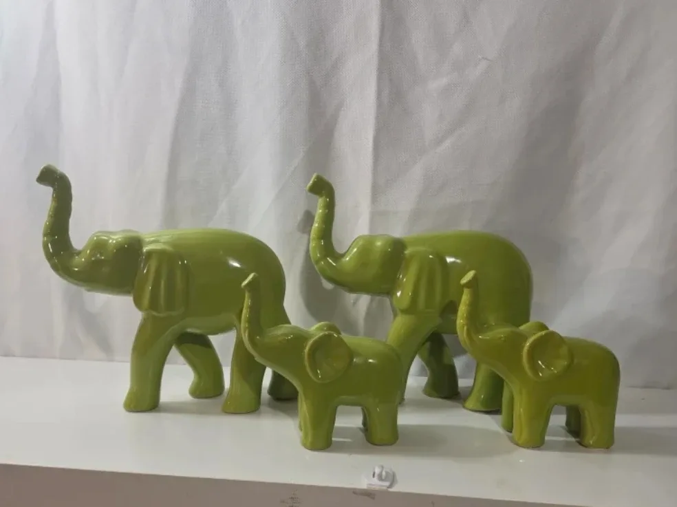 Green Ceramic Elephant Figurines - Set of 4