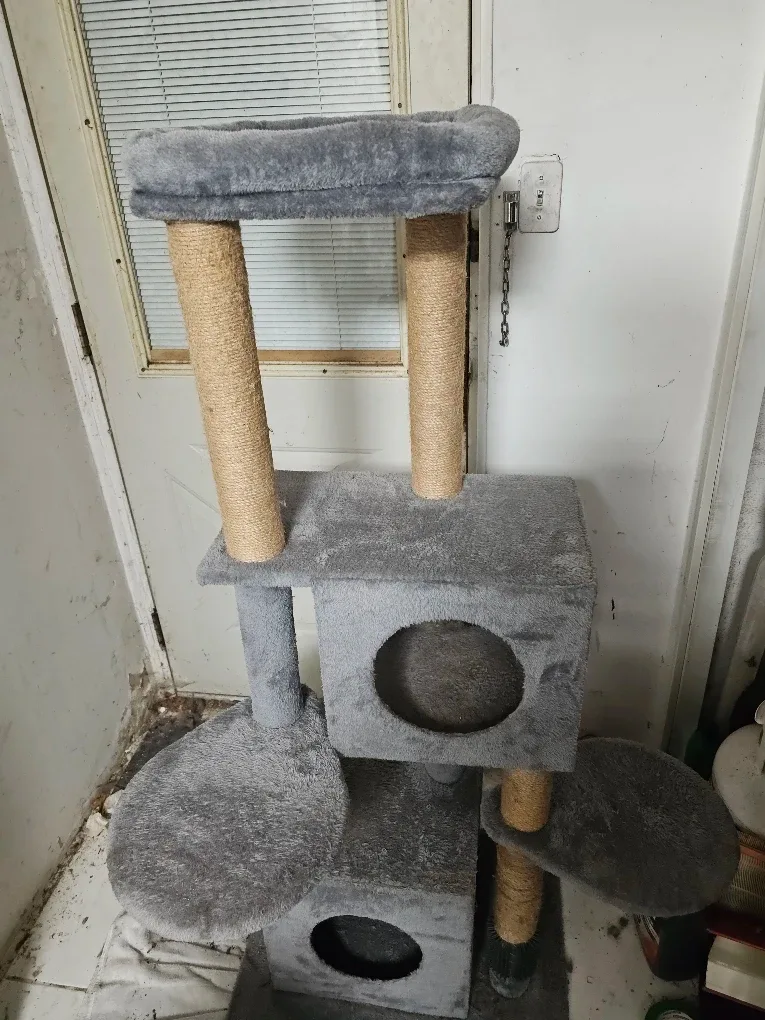 Used Grey Cat Tree with Scratching Posts image indicator(8)