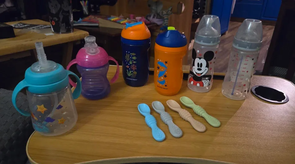 Assorted Baby Bottles & Spoons