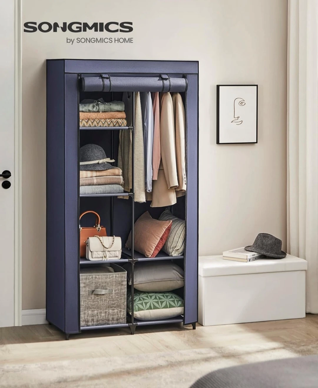 SONGMICS Portable Wardrobe Closet - Navy Blue - photo 2
