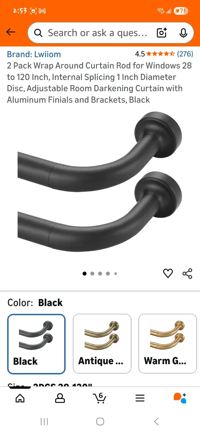 2PACK Black Curtain Rod - 1 Inch Diameter