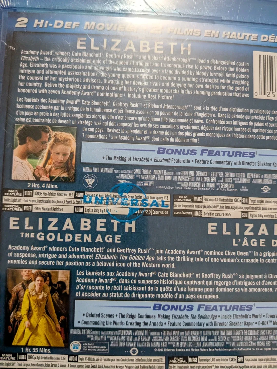 Two dvd blu- ray movie set, double feature Elizabeth sealed pkg image indicator(5)
