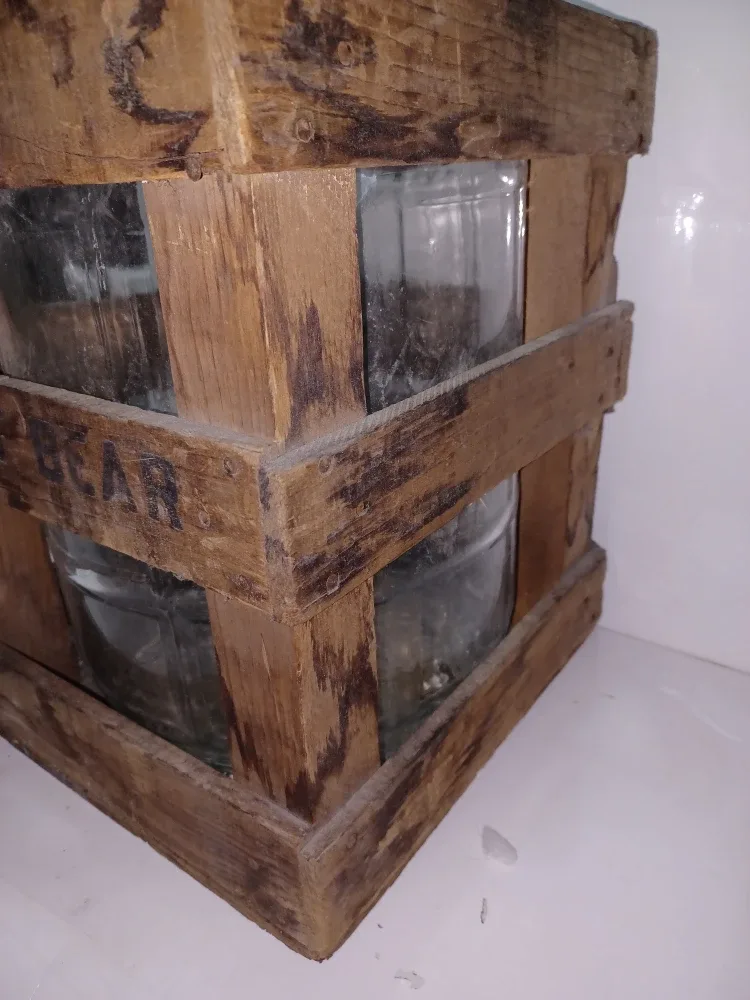 Vintage Great Bear Glass Water Bottle in Wooden Crate image indicator(2)