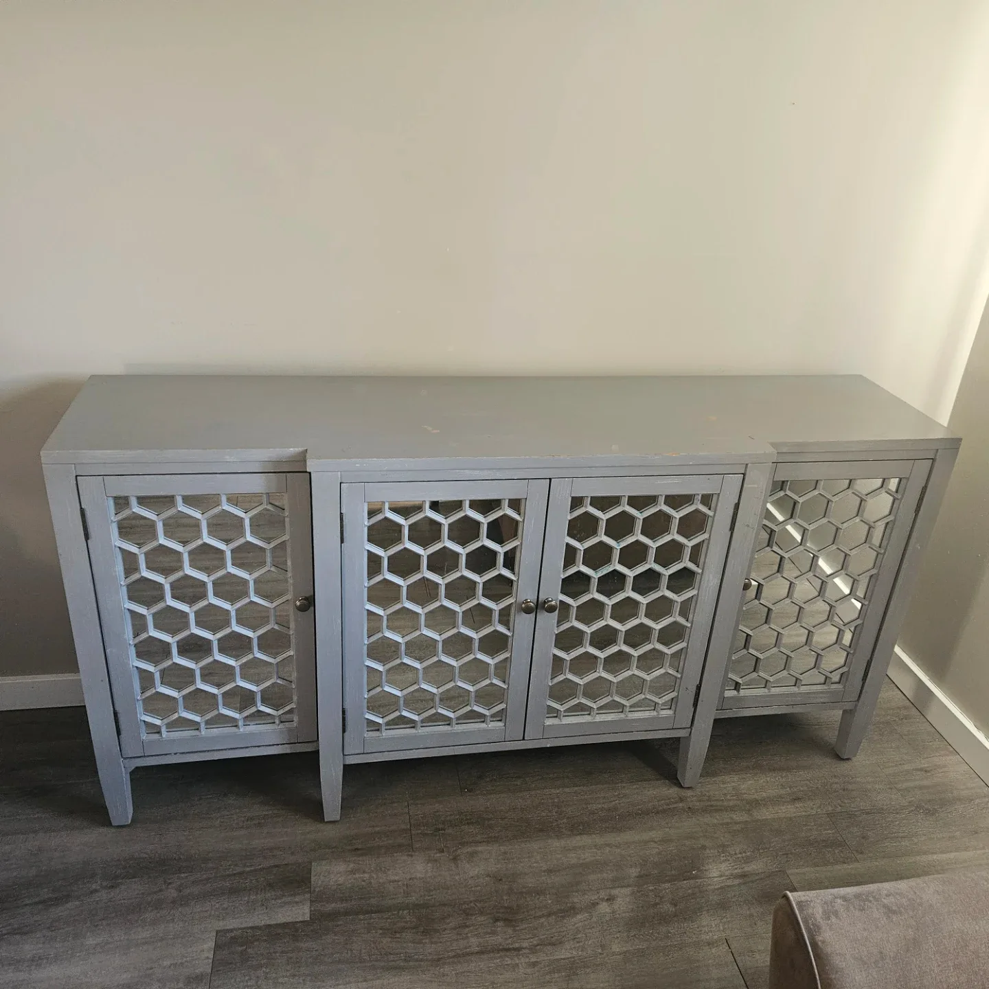 Grey Mirrored Accent Cabinet