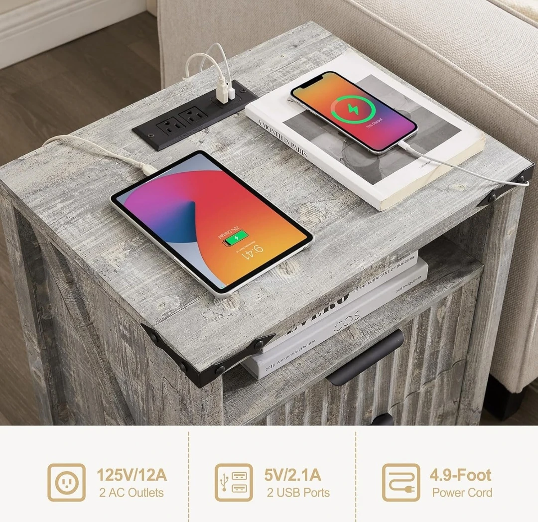 Brand New Grey Nightstand with Charging Station - photo 2