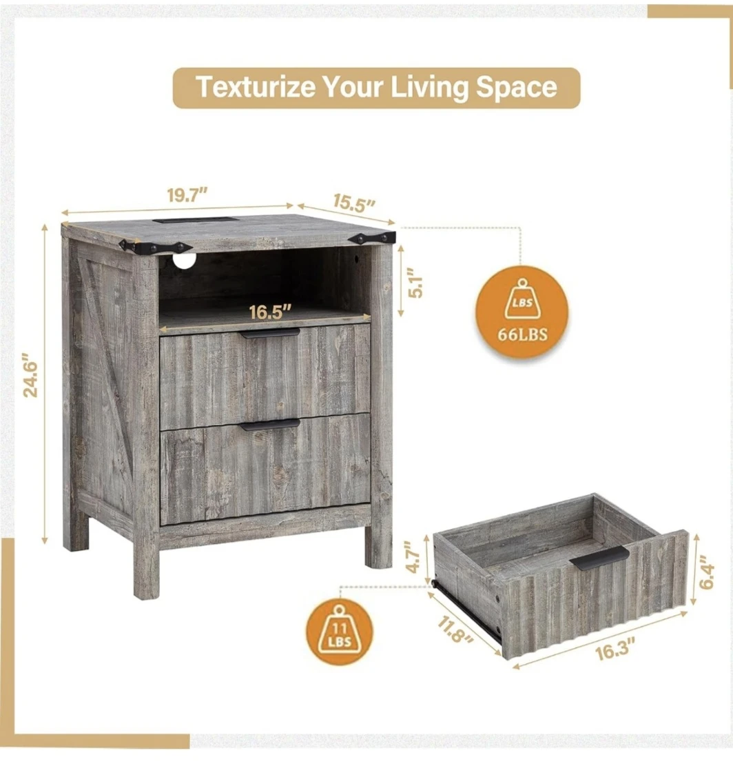 Brand New Grey Nightstand with Charging Station - photo 4