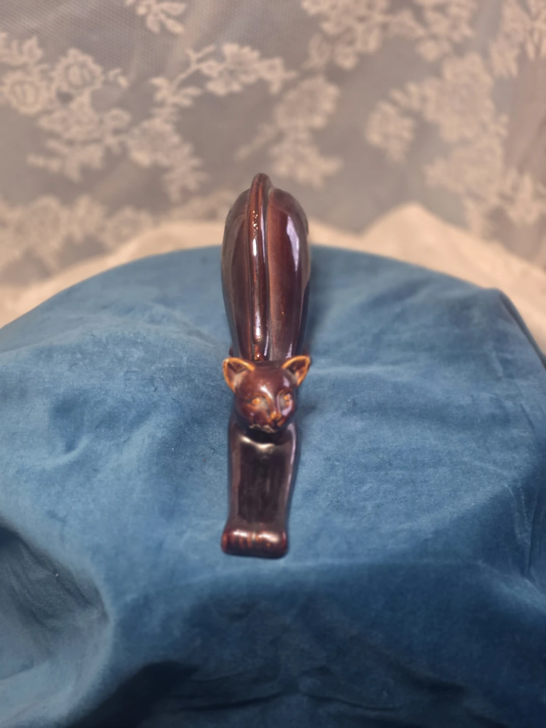 Vintage Brown Ceramic Stretching Cat Figurine - photo 2