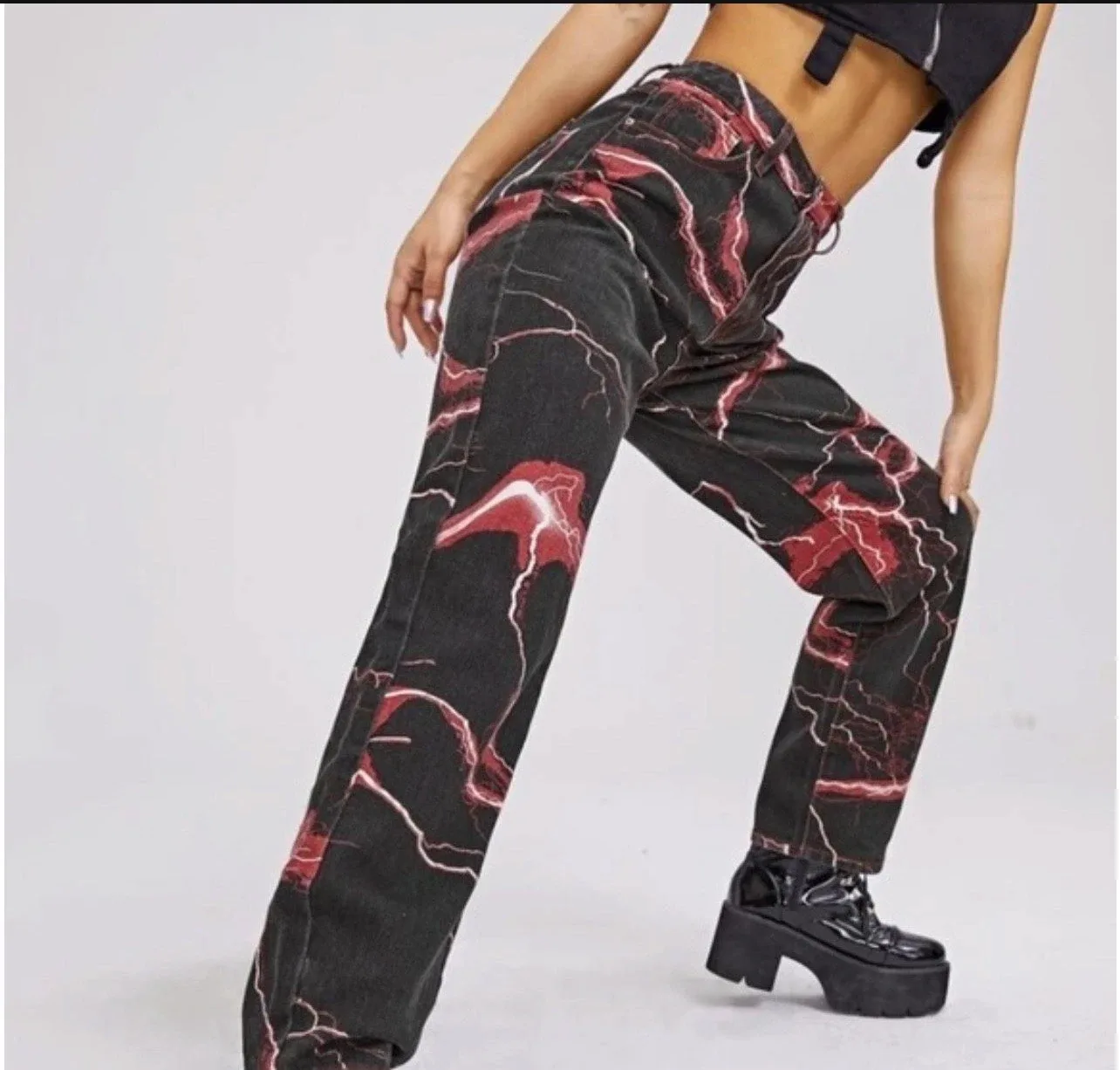 Lightning Print Jeans females size small