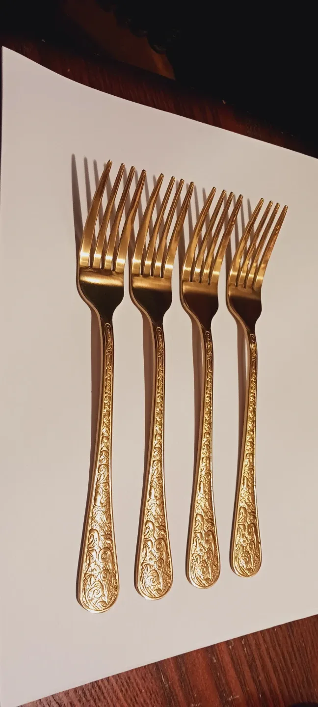 NEW!! Set of 4 Gold Plated Forks with Floral Design thumbnail