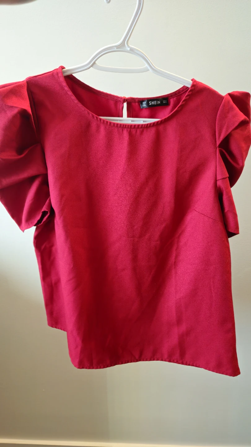 SHEIN CLASI Puff Sleeve Blouse - Burgundy & Xara White Blouse🥕 - photo 3