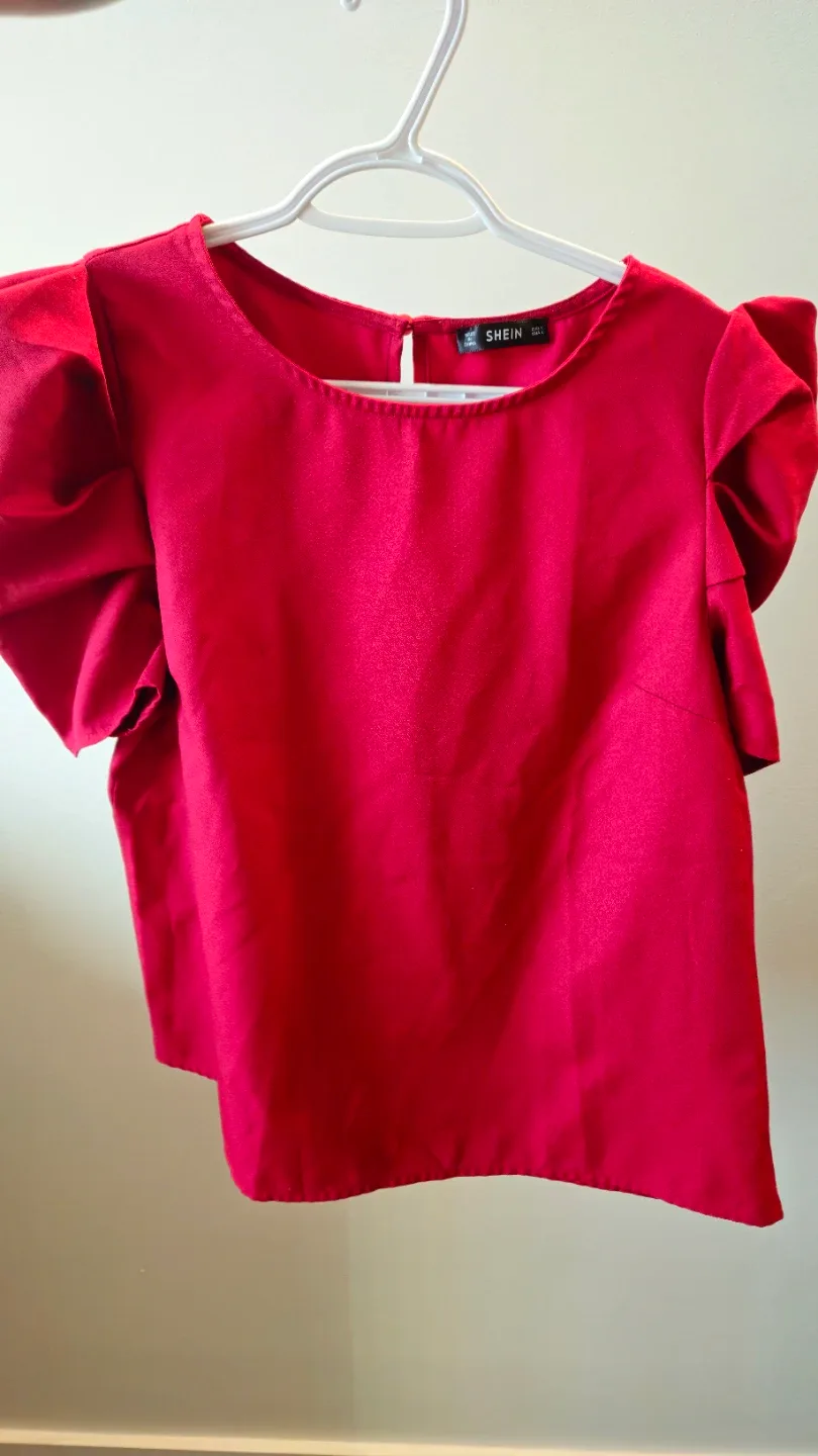 SHEIN CLASI Puff Sleeve Blouse - Burgundy & Xara White Blouse🥕 image indicator(3)