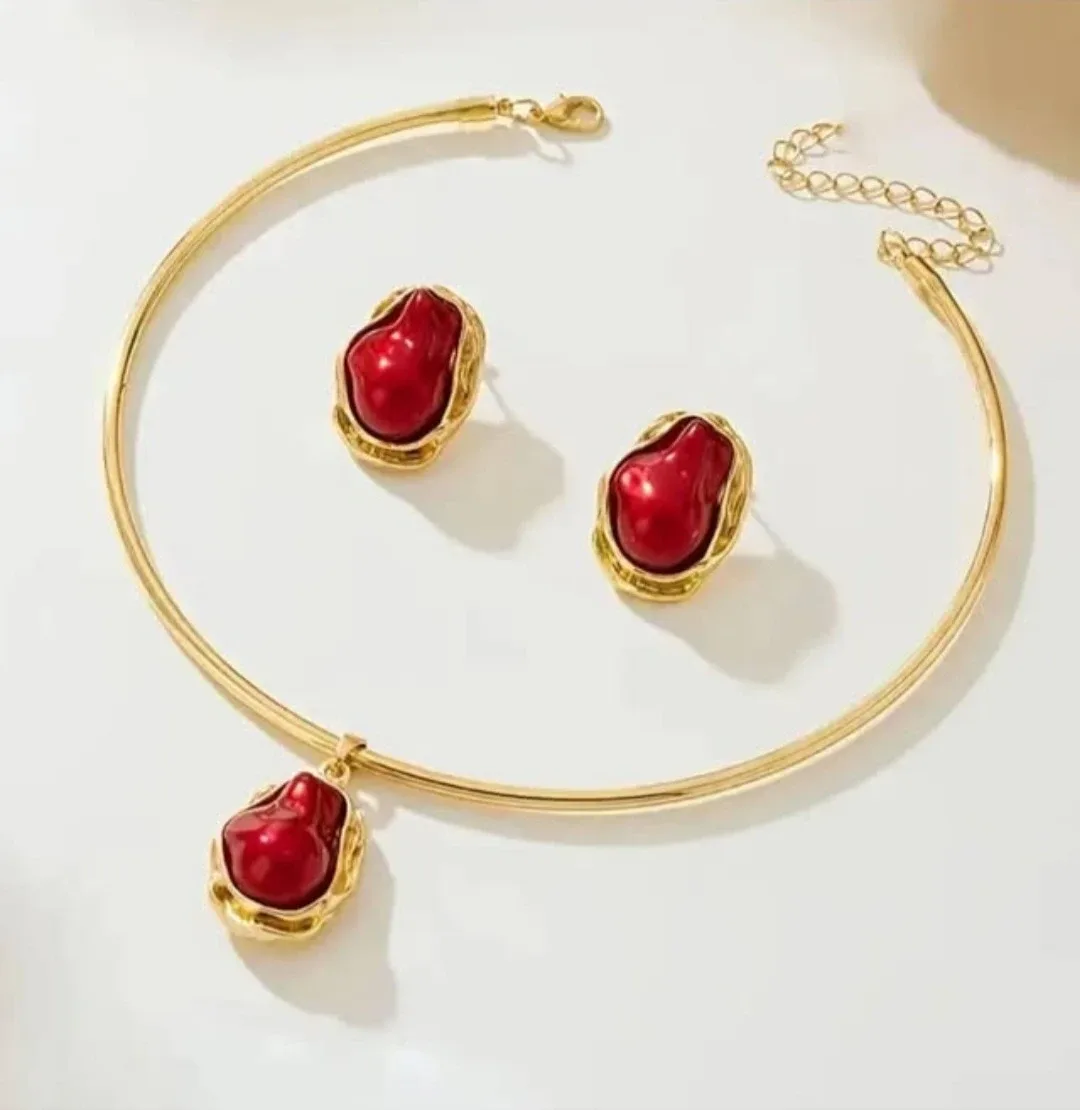 Gold Tone Choker Necklace & Earring Set image indicator(3)