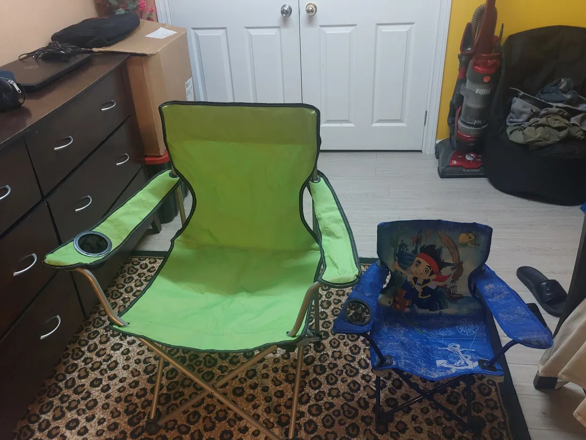 Two Camping Chairs - Green Adult, Blue Kids image indicator(2)