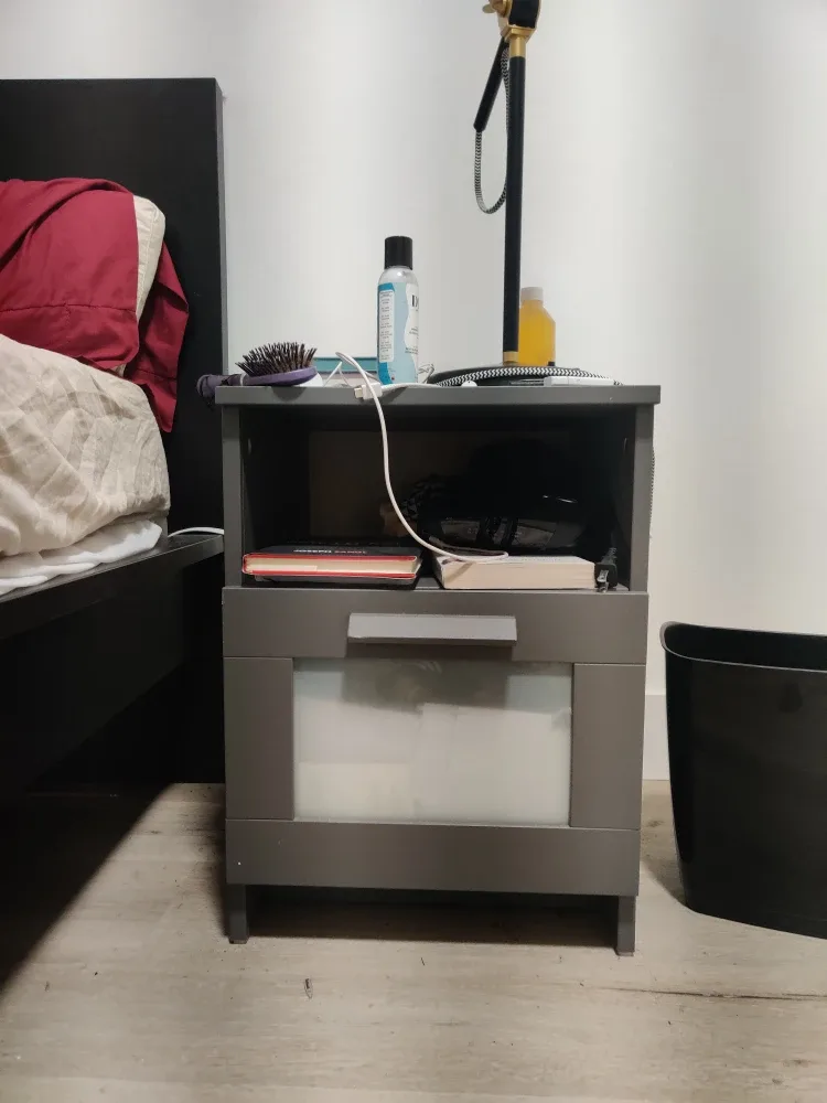 Grey Nightstand with Drawer