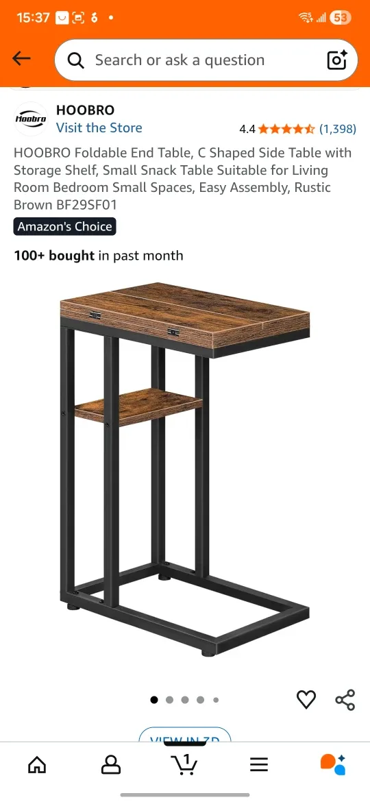 HOOBRO Foldable End Table - Rustic Brown & Black