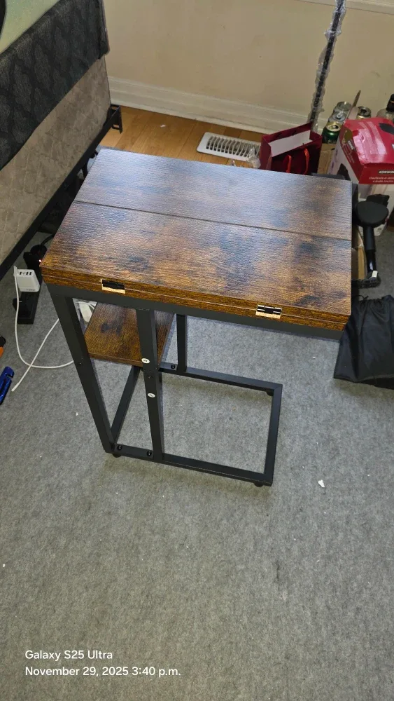 HOOBRO Foldable End Table - Rustic Brown & Black image indicator(2)