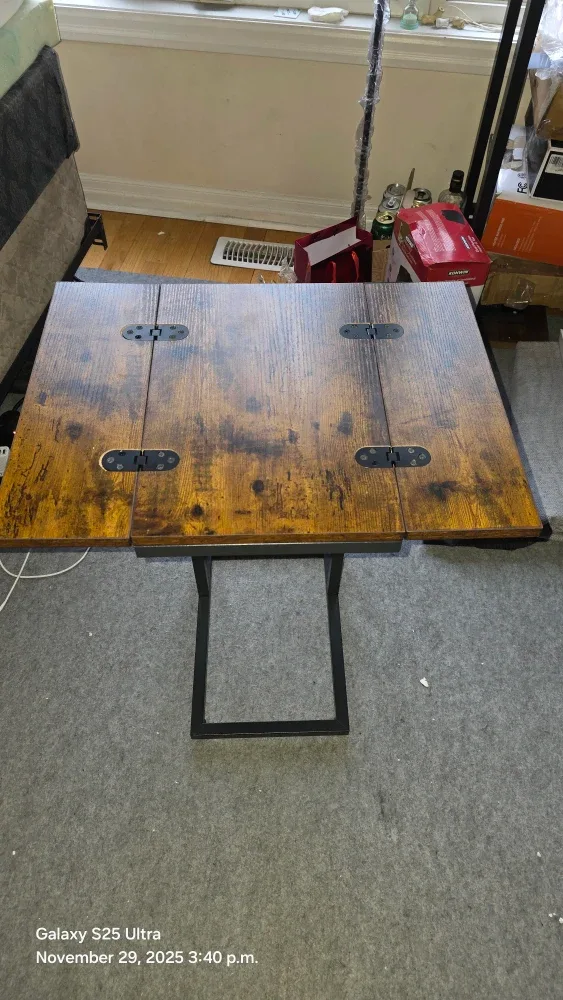 HOOBRO Foldable End Table - Rustic Brown & Black image indicator(3)