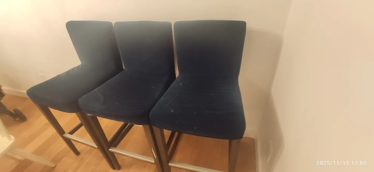 Set of 3 Navy Blue velvet Bar Stools image indicator(3)